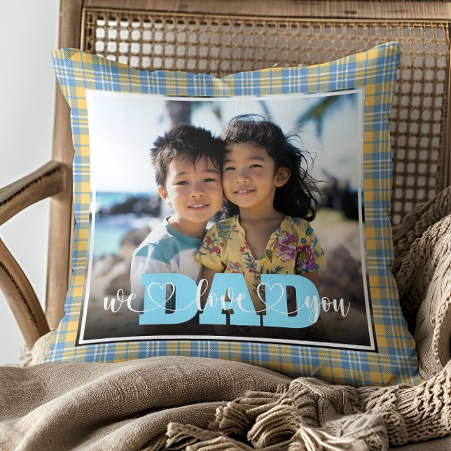 Wir Liebe Sie Vater Gelb Blau Kariertes kundenspez Kissen (Von Creator hochgeladen)