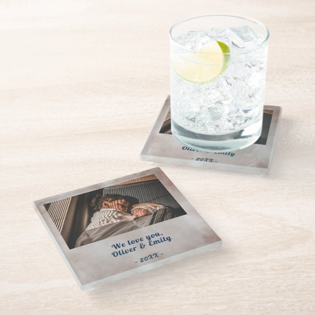 Wir Liebe Sie Wasserfarbe Foto Glasuntersetzer (Schrägansicht)