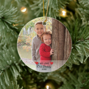 Wir Liebe unser Vater   Herz & 2 Fotos Weihnachten Keramikornament