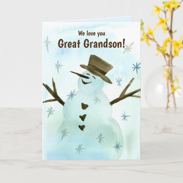 Wir Liebe You Great Grandson Weihnachtsschneemann Karte (Gelbe Blume)
