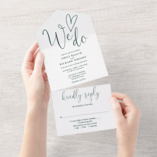 Wir lieben das Herz-Schrift Emerald Grüne Hochzeit All In One Einladung