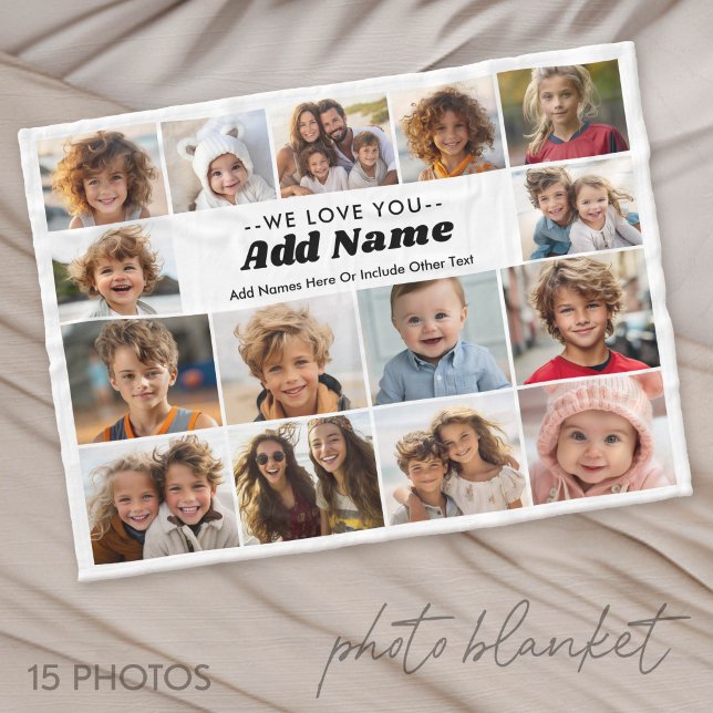 Wir lieben dich - Benutzerdefinierter Name - 15 Fo Fleecedecke (Photo Blanket - Personalize with Your Photos)