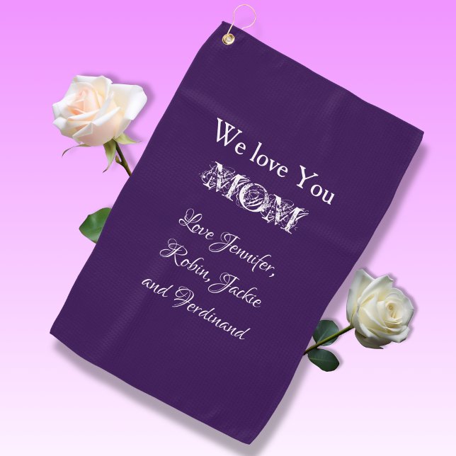 'Wir lieben Dich Mama' aus...Elegant Script Lila Golfhandtuch (She will love it!)