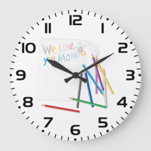 Wir lieben dich Mama Handgezeichnete Wachsmalkunst Große Wanduhr