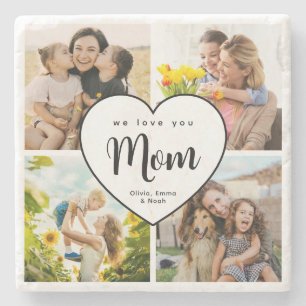 Wir lieben dich Mama Personalisierte 4-Foto-Collag Steinuntersetzer