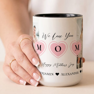 Wir lieben dich, Mama - Personalisierte Fotocollag Zweifarbige Tasse