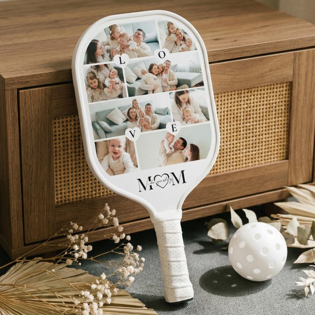 Wir lieben dich, Mama - personalisierte Mutter-Fot Pickleball Schläger (We Love You Mom Personalized Mother Photo Collage Pickleball Paddle)