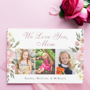 Wir lieben dich Mama Rosa Florales Muttertagsfoto Karte