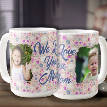 Wir lieben dich Mama Zwei Foto Rosa Ditsy Blumen