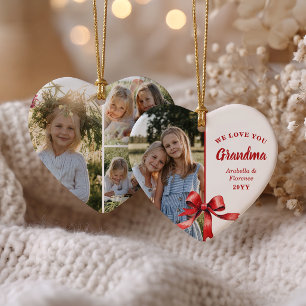 Wir lieben dich Oma 4 Foto roter Bogen Weihnachten Keramik Ornament