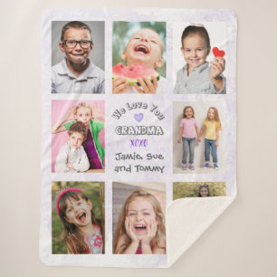 Wir lieben dich, Oma - Fotocollage (lila Hintergru Sherpadecke