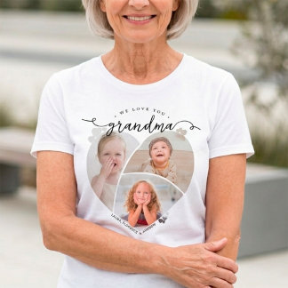 Wir lieben dich Oma Personalisierte 3-Foto-Collage T-Shirt