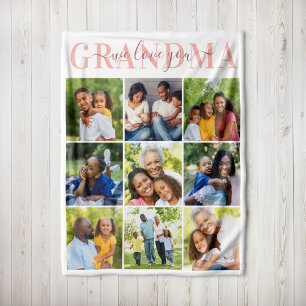 Wir lieben dich Oma Pink Foto Collage Fleecedecke