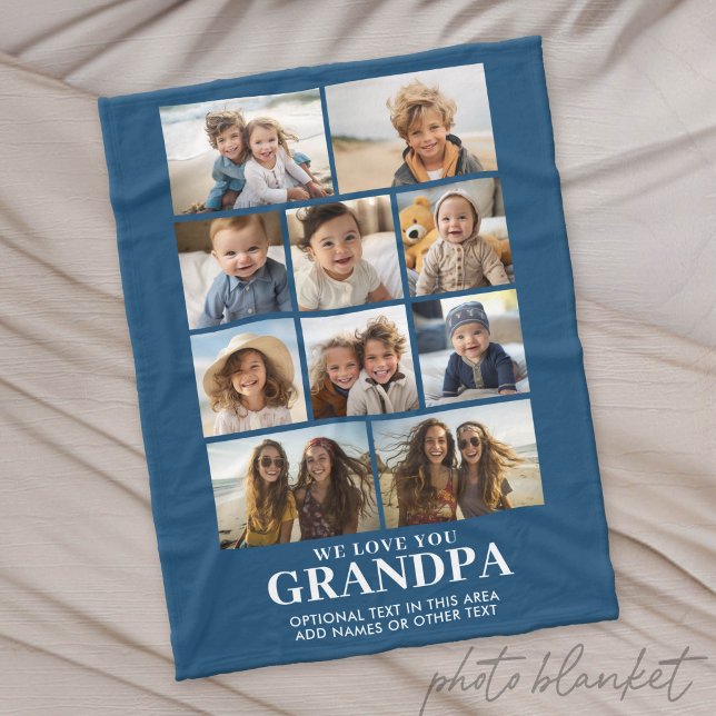 Wir lieben dich Opa - 10 Foto-Collage - Modern Fleecedecke (Custom Photo Blanket - Makes a Great Gift)