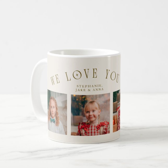 Wir lieben dich Opa 4-Foto Creme Kaffeetasse (Vorderseite Links)