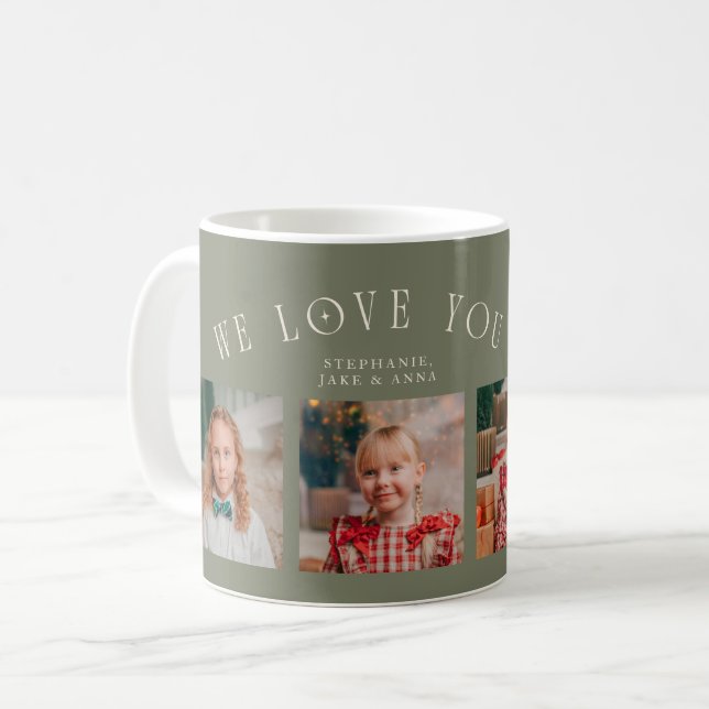 Wir lieben dich Opa 4-Foto Salbeigrün Kaffeetasse (Vorderseite Links)