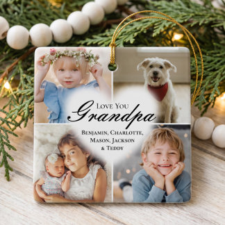 Wir lieben dich, Opa Herz Enkelkinder Foto-Collage Keramikornament
