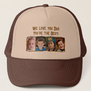 Wir lieben dich Papa 4 Fotos beige braun Truckerkappe