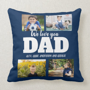 Wir lieben dich Papa Navy Blau 4 Foto Collage Kissen