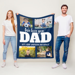Wir lieben dich Papa Navy Blau 4 Foto Kind Familie Fleecedecke