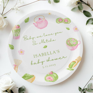 Wir lieben dich so sehr Matcha Baby Girl Shower Pappteller