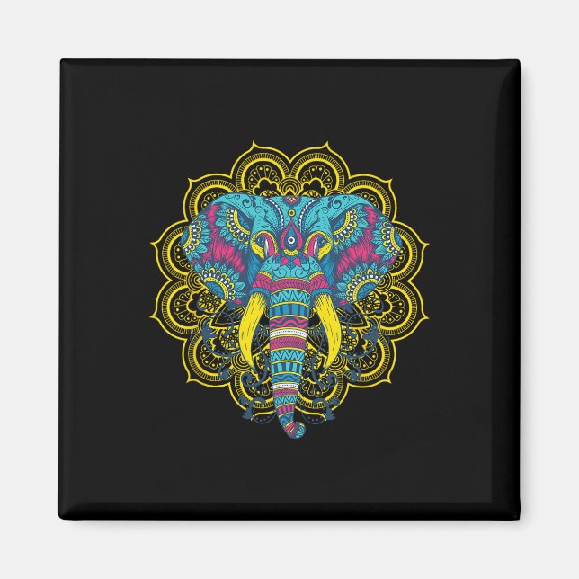 Wir Lieben Elefanten Elephant Mandala Muster Indi Magnet (Vorne)