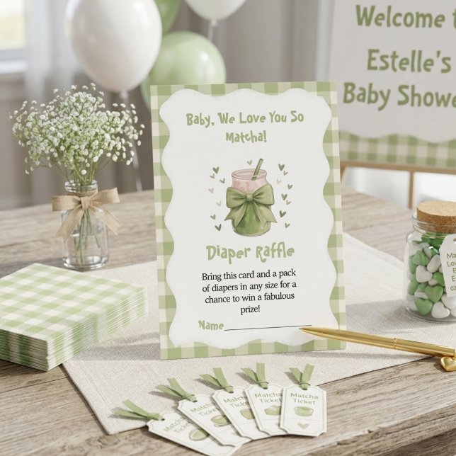 Wir lieben euch so Matcha Gingham Windel-Raffle Begleitkarte (Von Creator hochgeladen)