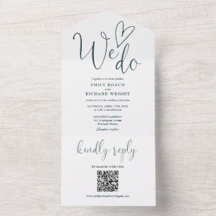 Wir lieben Herz QR Code Smaragdgrüne Hochzeit All In One Einladung