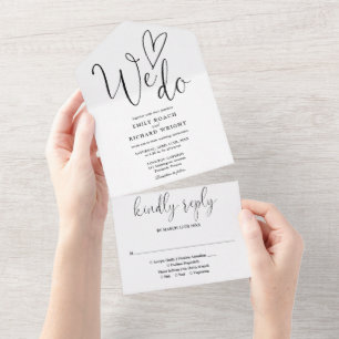 Wir lieben Herzbuchstaben Schwarz-Weiß-Hochzeit All In One Einladung