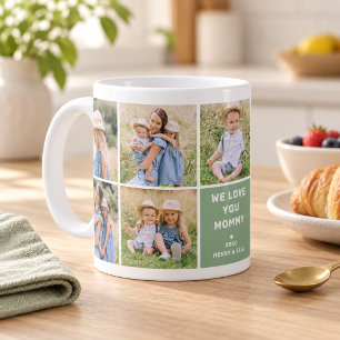 Wir lieben Mutti Moderne grüne Fotocollage Kaffeetasse
