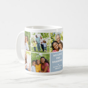 Wir lieben Oma moderne blaue Fotocollage Kaffeetasse