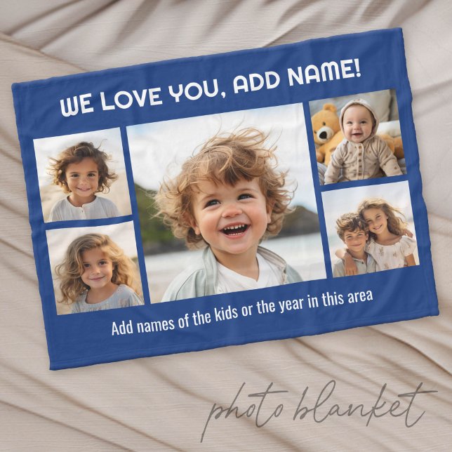 Wir lieben Papa oder Opa - 5er Fotocollage Fleecedecke (Custom Fleece Photo Blanket)