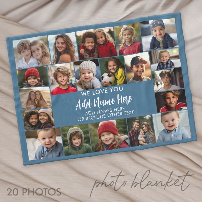 Wir lieben Sie - 20 Foto-Collage Blau Fleecedecke (Photo Blanket - Customize with your favorite pictures)