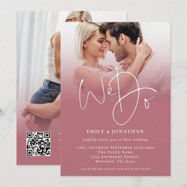 Wir machen 2 Fotos Script QR Rose Gold Hochzeit Einladung (Vorne/Hinten)