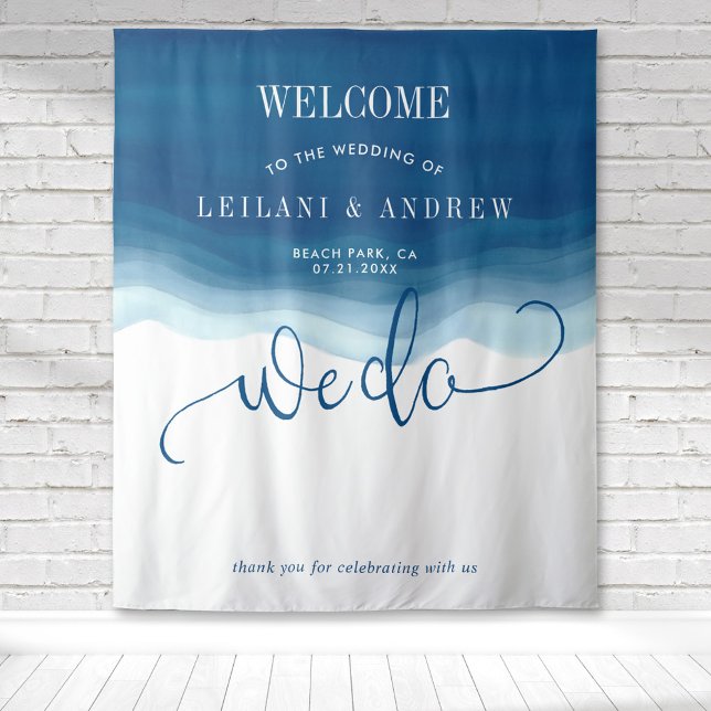 Wir machen Blue Ombre Wasserfarbenwave Hochzeit Wandteppich (We do ombre watercolor wedding welcome backdrop for photo ops for your beach inspired reception)