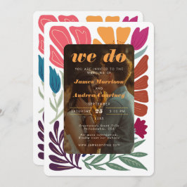 Wir machen Boho Chic Retro farbiges Foto floralWed Einladung