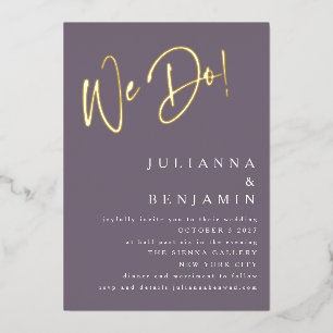 Wir machen eine elegante Hochzeitsseite Dusky Lila Folieneinladung