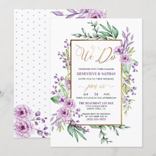 Wir machen eine Hochzeit mit violetten Blumen im G Einladung