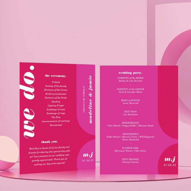 Wir machen eine Rosa Retro-Art Hochzeitsorden Programm (We Do Pink Retro Style Wedding Order of Service Program)