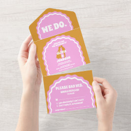 Wir machen einen modernen, fett rosa gelben Retro- All In One Einladung