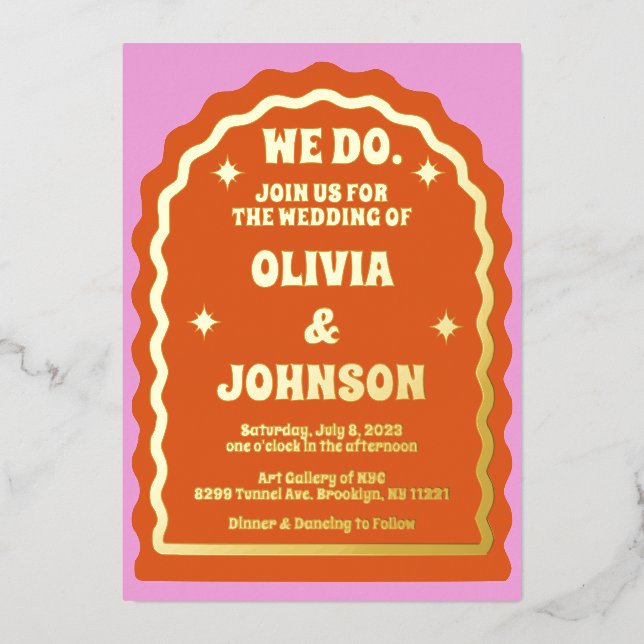 Wir machen einen modernen, kühl rosa, orangefarben folieneinladung (Vorderseite)