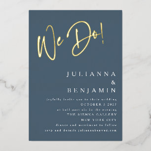 Wir machen Elegant Wedding Website Dusky Blue Gold Folieneinladung