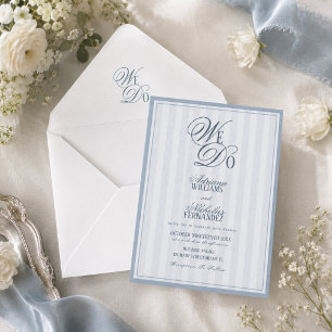 Wir machen elegante staubblaue gestreifte Hochzeit Einladung