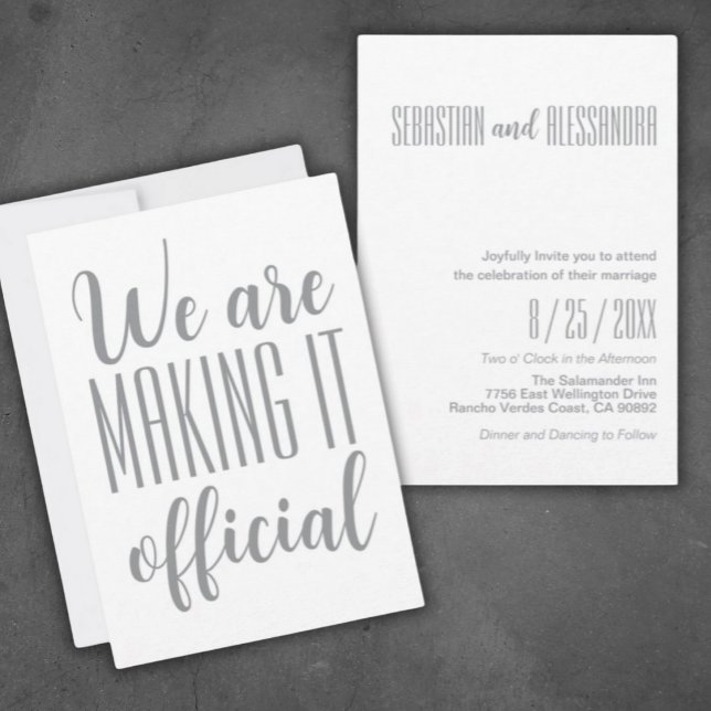 "Wir machen es Offiziell" Minimalistische Hochzeit Einladung ("We Are Making It Official"
Sleek Modern Minimalist Wedding Invitation Luxurious Grey on White)