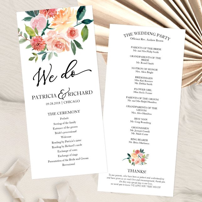 Wir machen florales Aquarell-Hochzeitsprogramm 4x9 Programm (Von Creator hochgeladen)