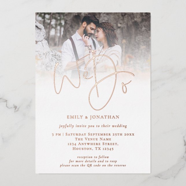 Wir machen Foto-Script-Overlay-QR-Code-Hochzeit Ec Folieneinladung (Vorderseite)