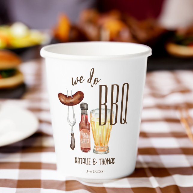 Wir machen GRILLEN Barbecue Brautparty Dusche Pappbecher (We do BBQ barbecue bridal shower couples shower personalized monogrammed Paper Cups table decor)