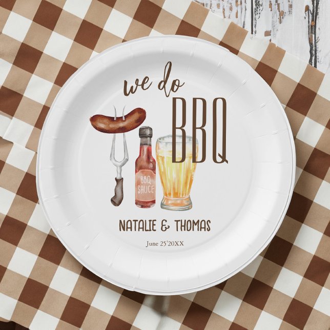 Wir machen GRILLEN Barbecue Brautparty Dusche Pappteller (We do BBQ barbecue bridal shower couples shower monogrammed Paper Plates personalized table decor)