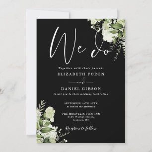 Wir machen Grün Floral Schwarz-Weiße Hochzeit Einladung