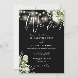 Wir machen Grün Florale Lichterkette Hochzeit Einladung